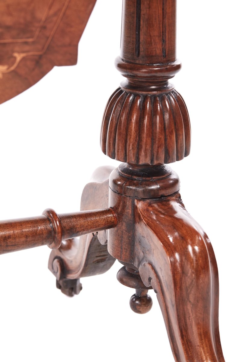 Outstanding Early Victorian 19th Century Inlaid Burr Walnut Writing or Sewing Table - Image 5